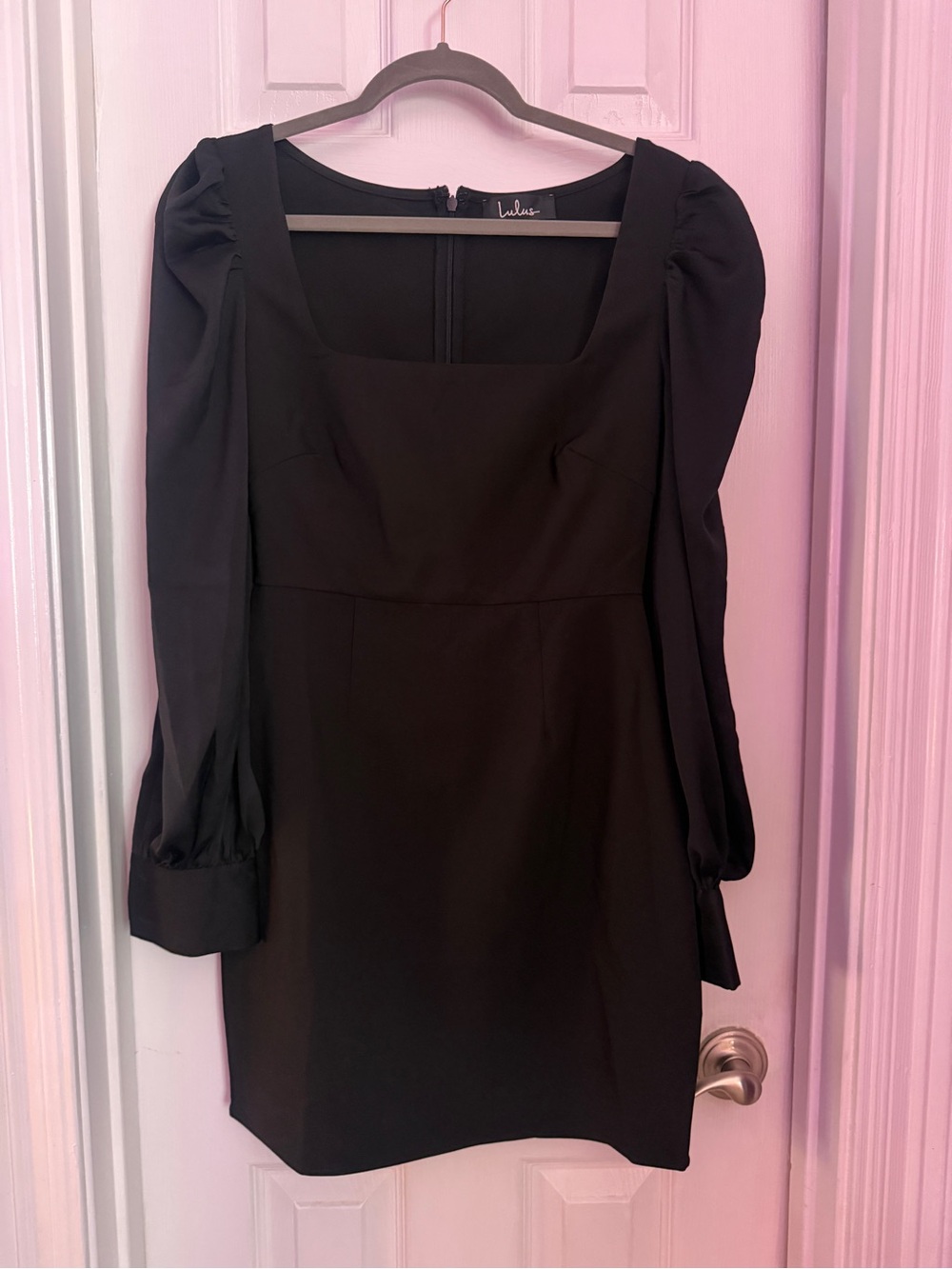 Lulu's Black Square Neck Puff Sleeve Mini Dress